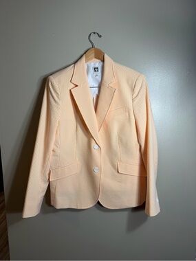 Anne Klein Peach Orange Seersucker Blazer Jacket Size 14 Preppy